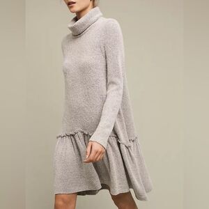 Anthropologie Moth Eira Drop Waist Turtleneck Grey Oversized Sweater Dress S